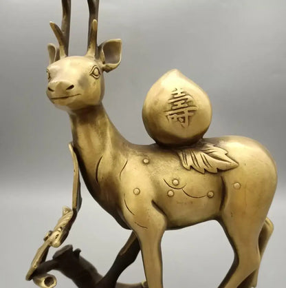 China brass Fu lu shou deer crafts statue