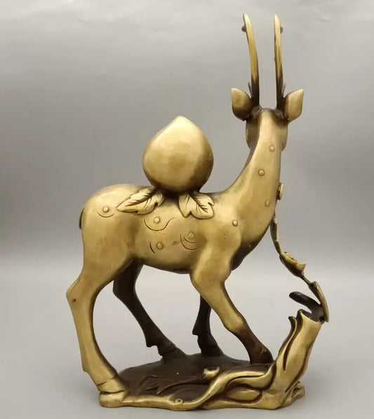 China brass Fu lu shou deer crafts statue