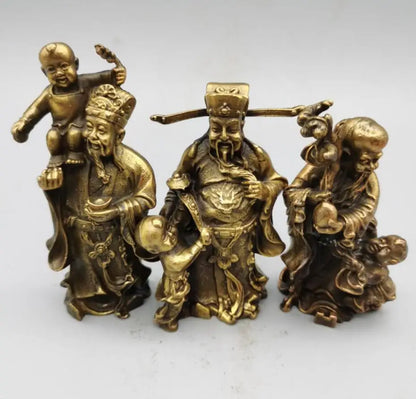China brass Fu lu shou small crafts statue A set