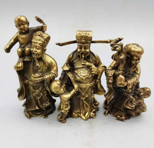 China brass Fu lu shou small crafts statue A set