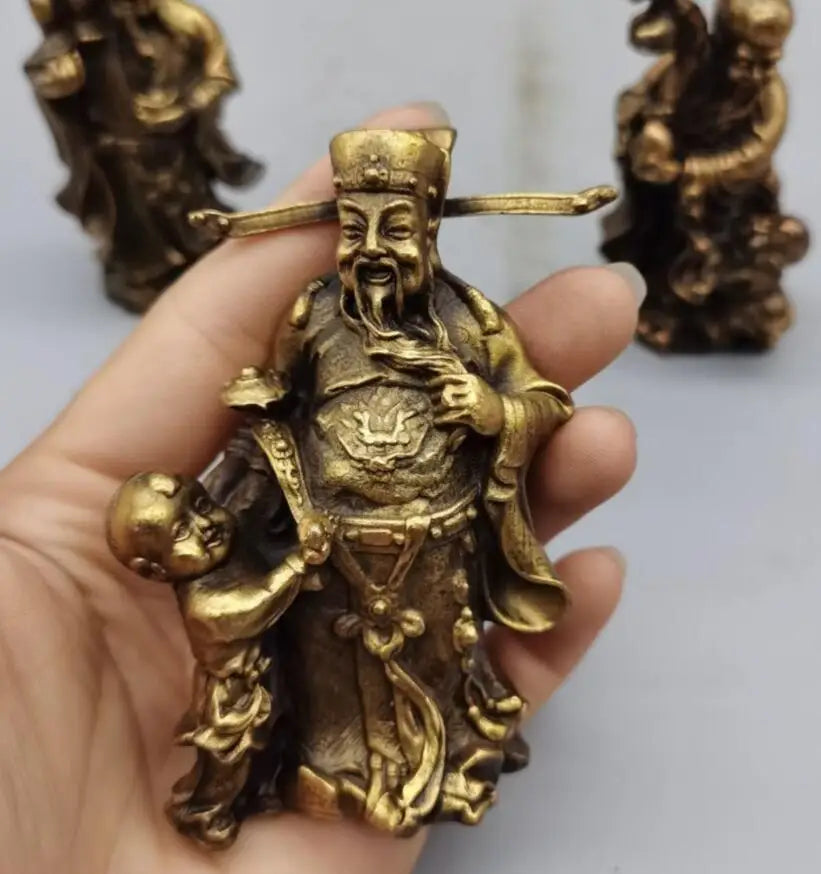China brass Fu lu shou small crafts statue A set