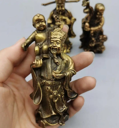 China brass Fu lu shou small crafts statue A set