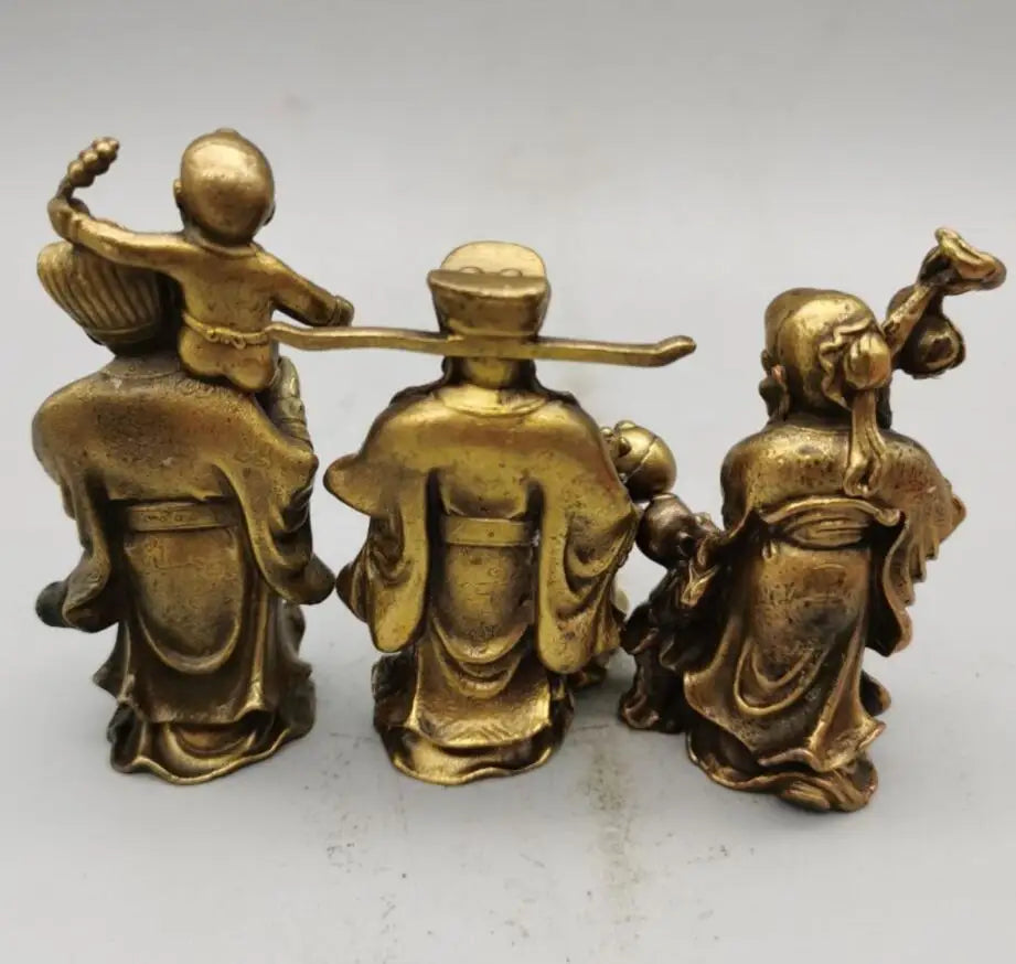 China brass Fu lu shou small crafts statue A set