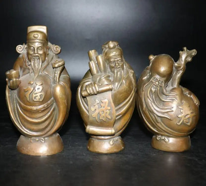 China brass Fu lu shou three Buddha crafts statue