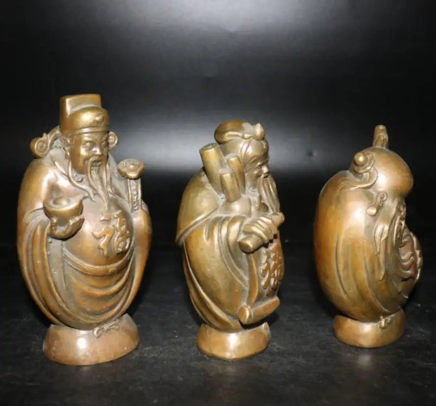 China brass Fu lu shou three Buddha crafts statue
