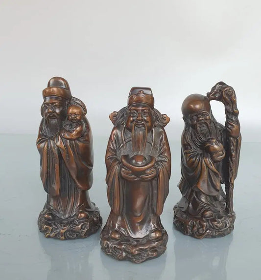 China brass Fu lu shou three God crafts statue A set
