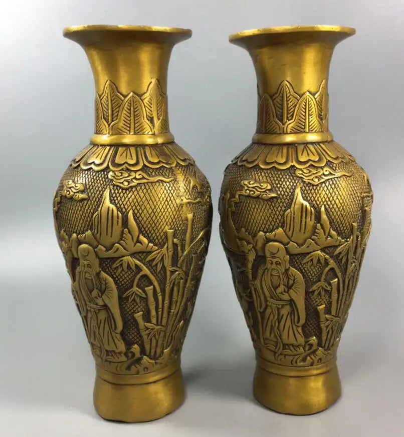 China brass Fu lu shou three God vase crafts statue A pair
