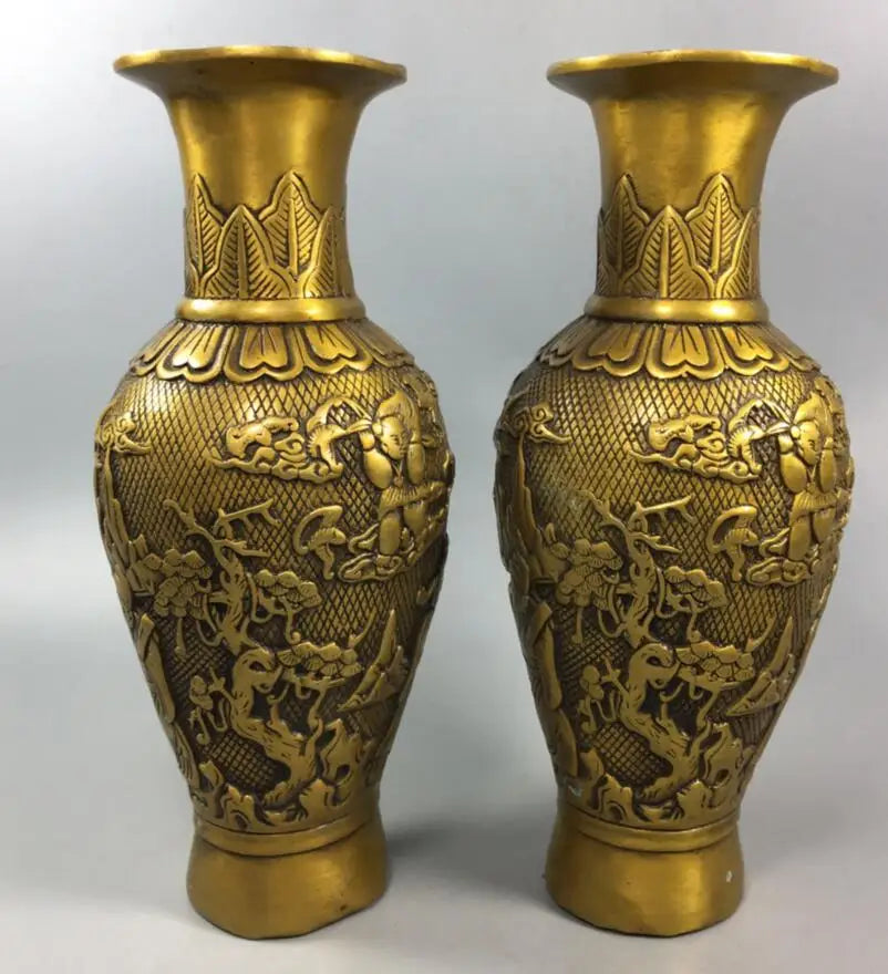 China brass Fu lu shou three God vase crafts statue A pair