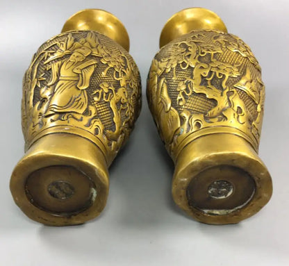 China brass Fu lu shou three God vase crafts statue A pair