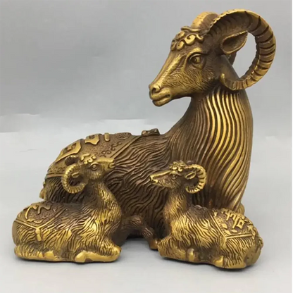 China brass Fu lu shou three sheep crafts statue