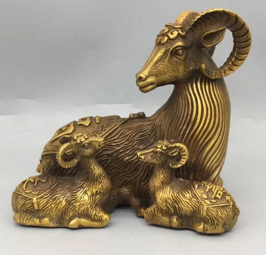 China brass Fu lu shou three sheep crafts statue