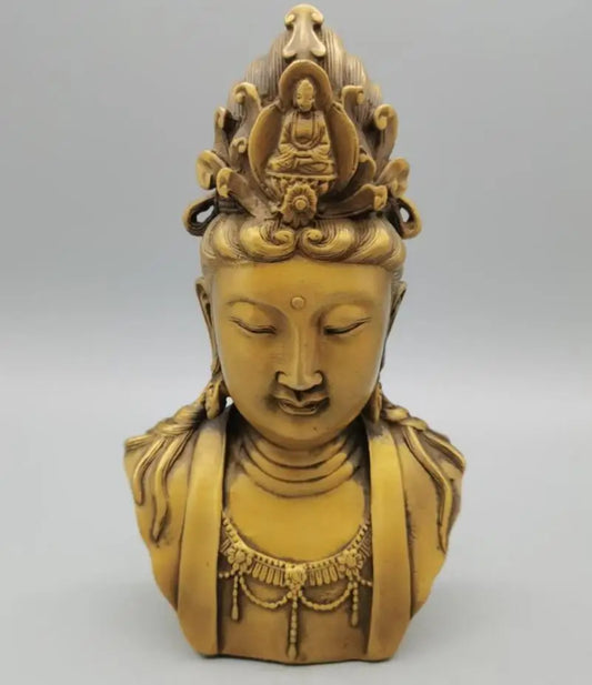 China brass Goddess of mercy Buddha head crafts statue