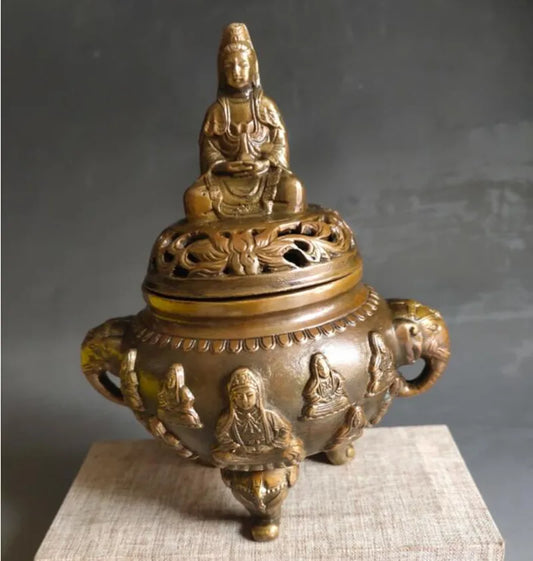 China brass Goddess of mercy Incense burner crafts statue