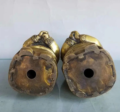 China brass Golden boy Jade girl crafts statue A pair