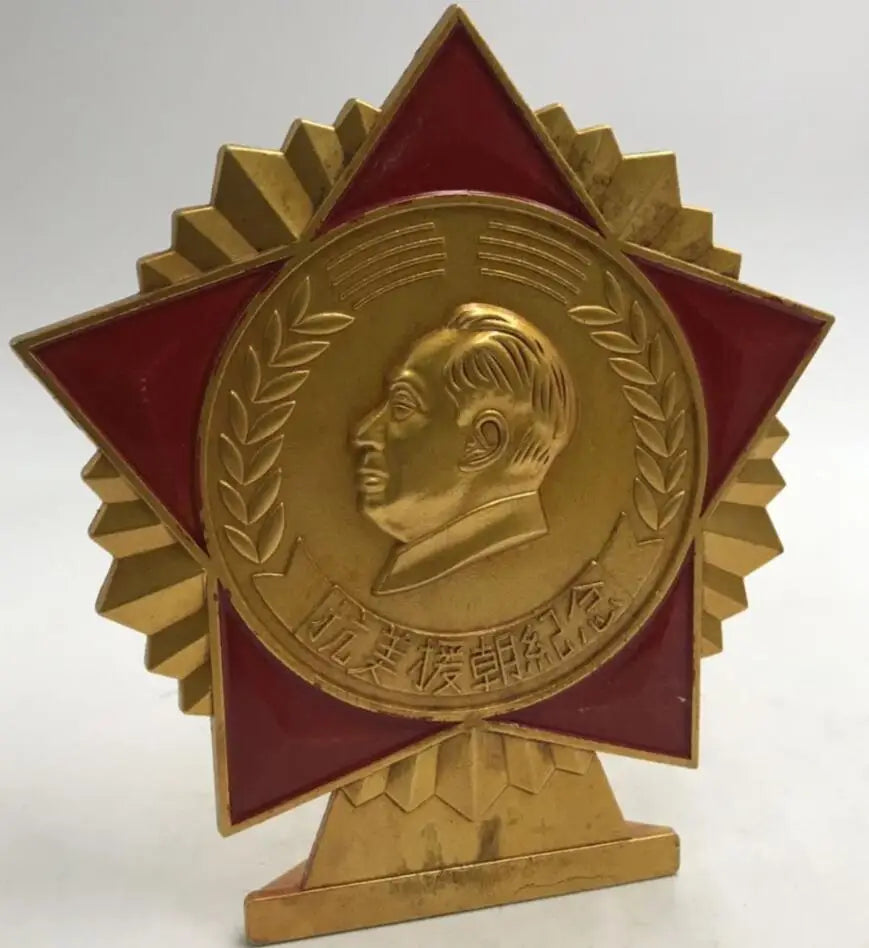 China brass Great leader Chairman MAO badge crafts statue