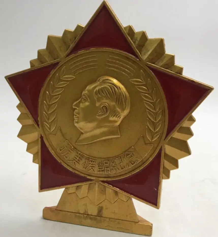 China brass Great leader Chairman MAO badge crafts statue