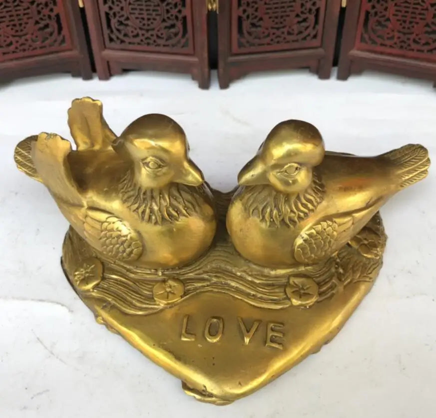 China brass Heart shape Mandarin duck crafts statue
