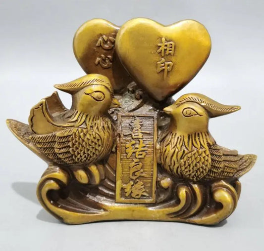 China brass Heart to heart Mandarin duck crafts statue
