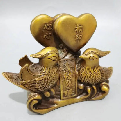 China brass Heart to heart Mandarin duck crafts statue