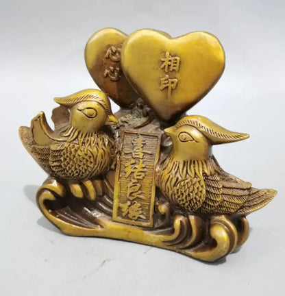 China brass Heart to heart Mandarin duck crafts statue
