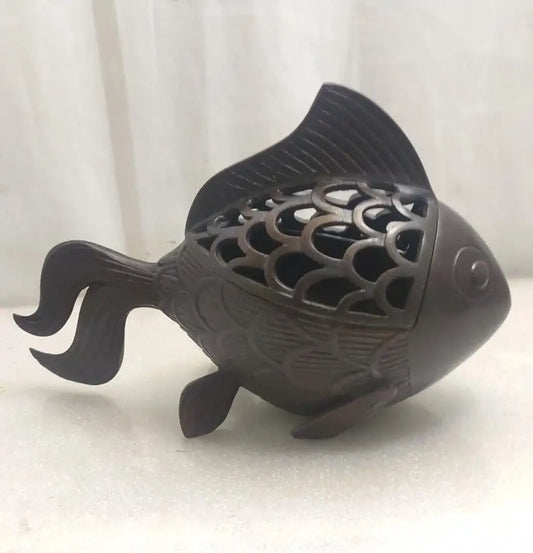 China brass Hollow out goldfish Incense burner crafts statue