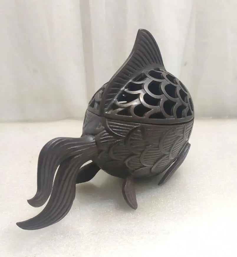 China brass Hollow out goldfish Incense burner crafts statue