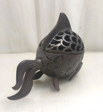 China brass Hollow out goldfish Incense burner crafts statue