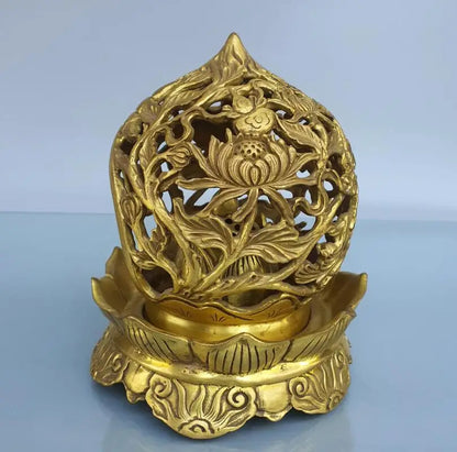 China brass Hollow out lotus Incense burner crafts statue