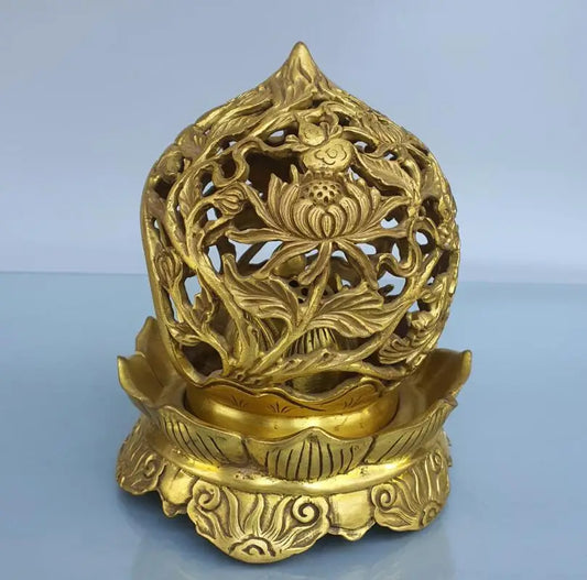 China brass Hollow out lotus Incense burner crafts statue