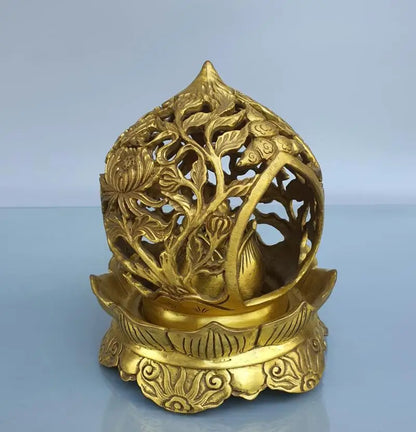 China brass Hollow out lotus Incense burner crafts statue