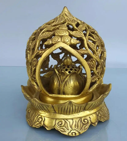 China brass Hollow out lotus Incense burner crafts statue