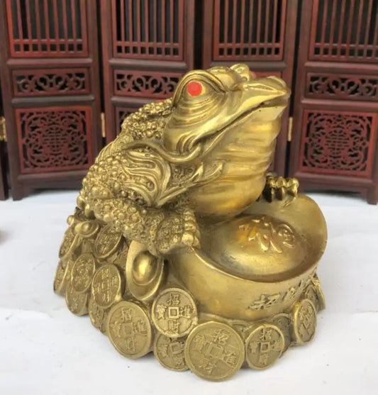 China brass Ingots gold toad wealth crafts statue