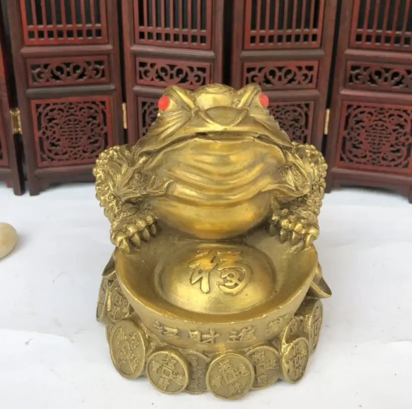 China brass Ingots gold toad wealth crafts statue
