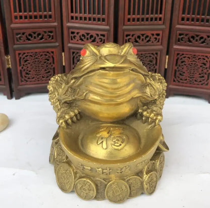 China brass Ingots gold toad wealth crafts statue