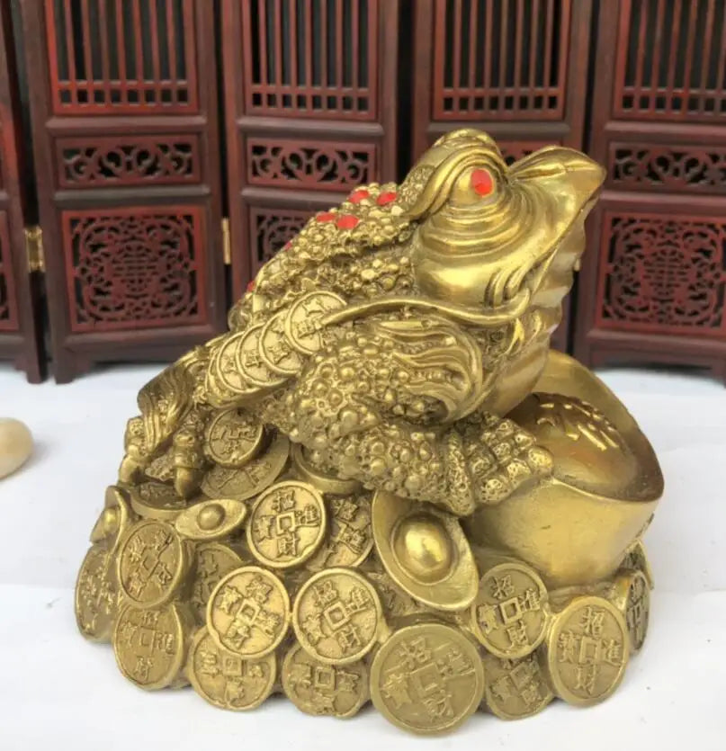 China brass Ingots gold toad wealth crafts statue