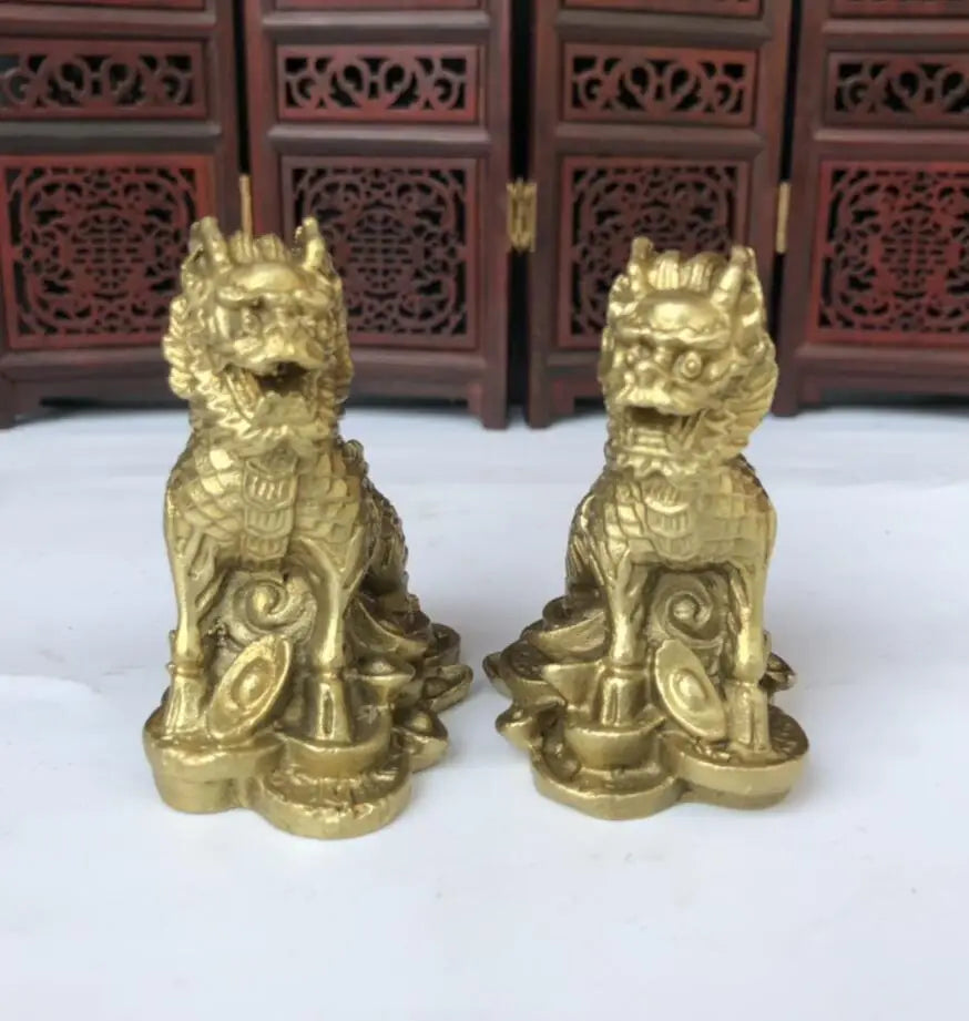 China brass Ingots kirin crafts statue A pair