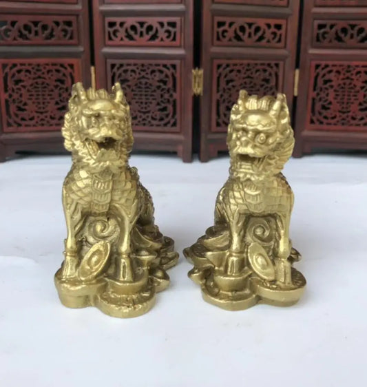 China brass Ingots kirin crafts statue A pair