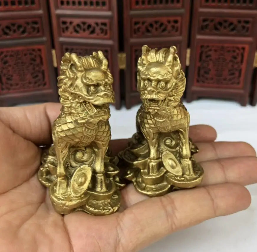 China brass Ingots kirin crafts statue A pair