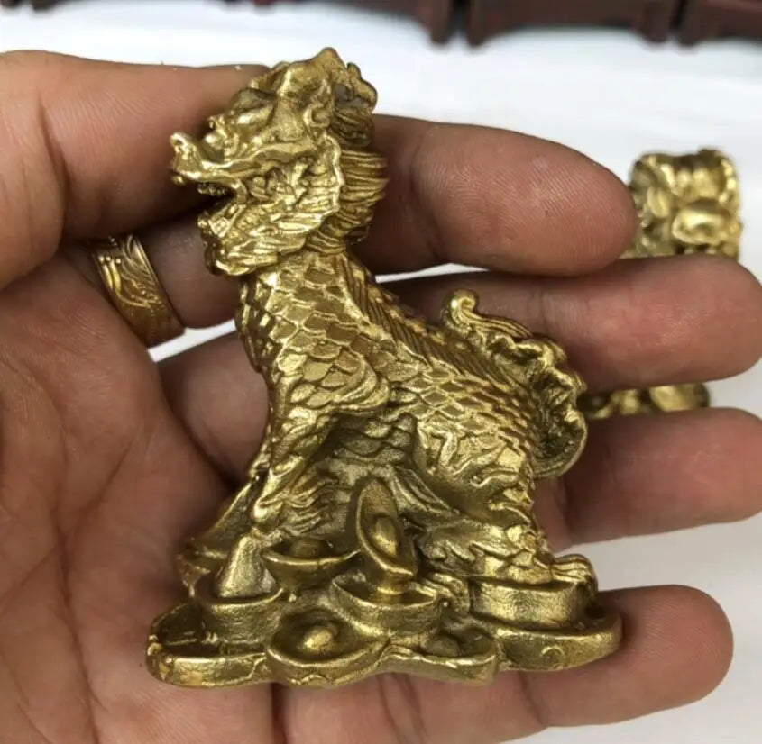 China brass Ingots kirin crafts statue A pair