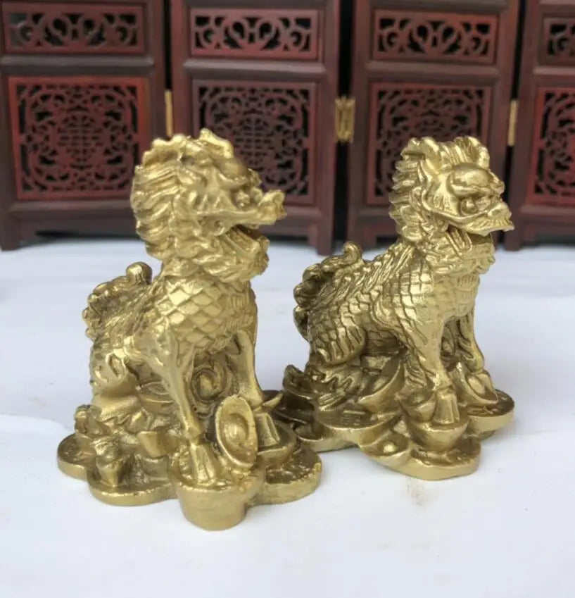 China brass Ingots kirin crafts statue A pair