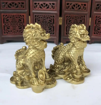 China brass Ingots kirin crafts statue A pair