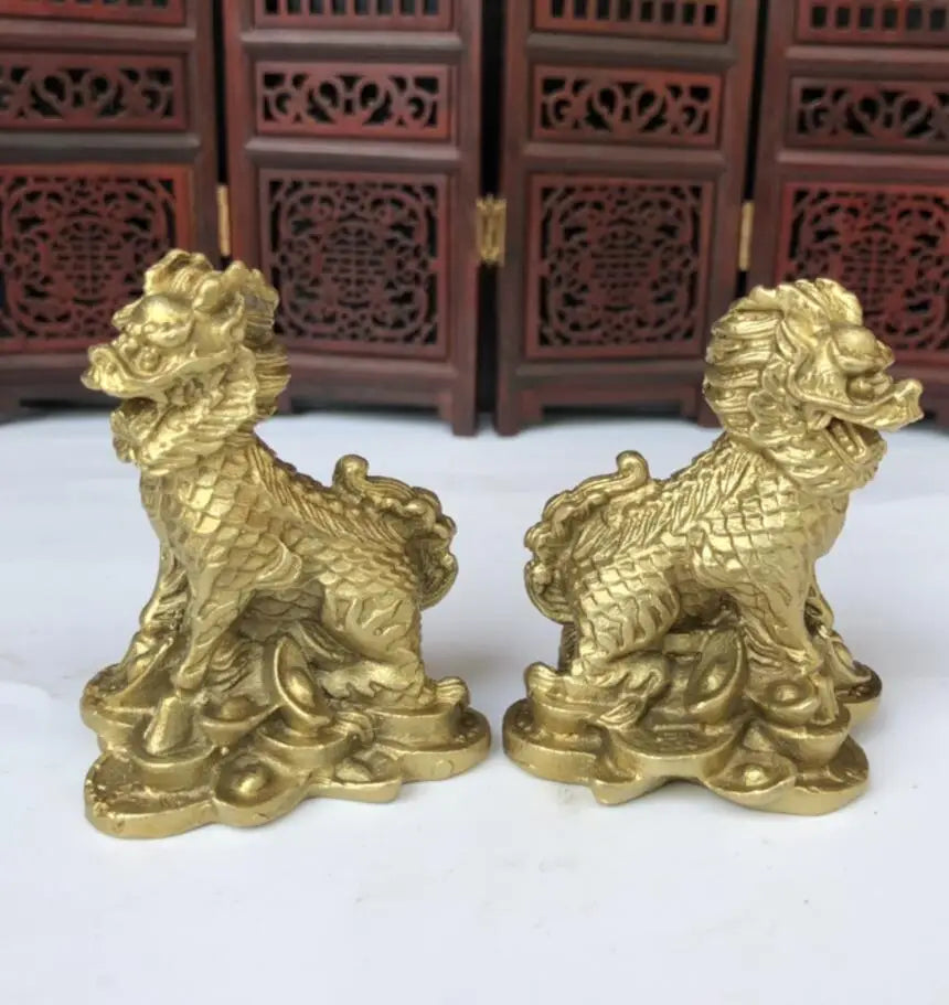 China brass Ingots kirin crafts statue A pair