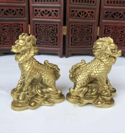 China brass Ingots kirin crafts statue A pair