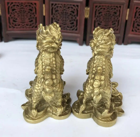 China brass Ingots kirin crafts statue A pair