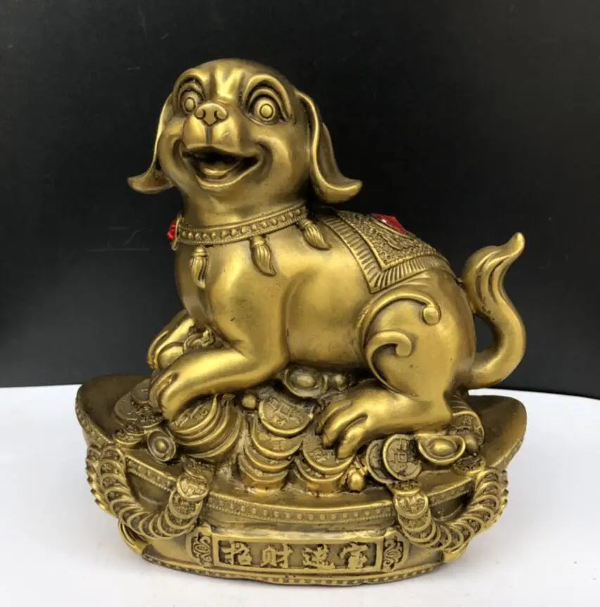 China brass Ingots money dog crafts statue