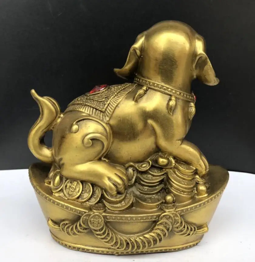 China brass Ingots money dog crafts statue