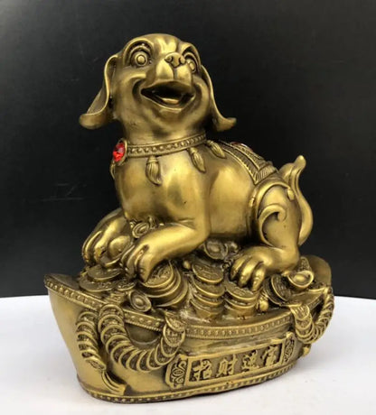 China brass Ingots money dog crafts statue