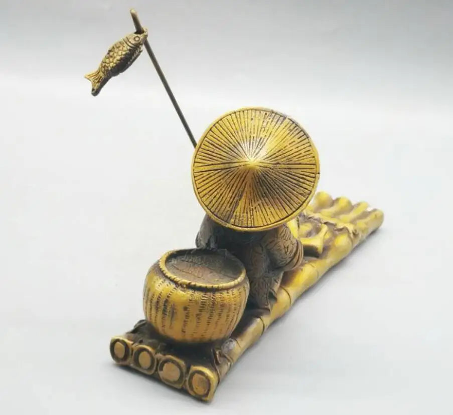 China brass Jiang Taigong fishing crafts statue