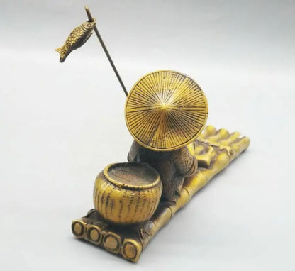 China brass Jiang Taigong fishing crafts statue