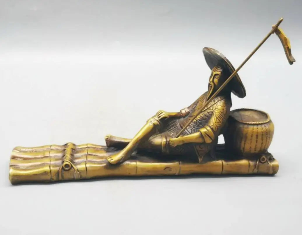 China brass Jiang Taigong fishing crafts statue